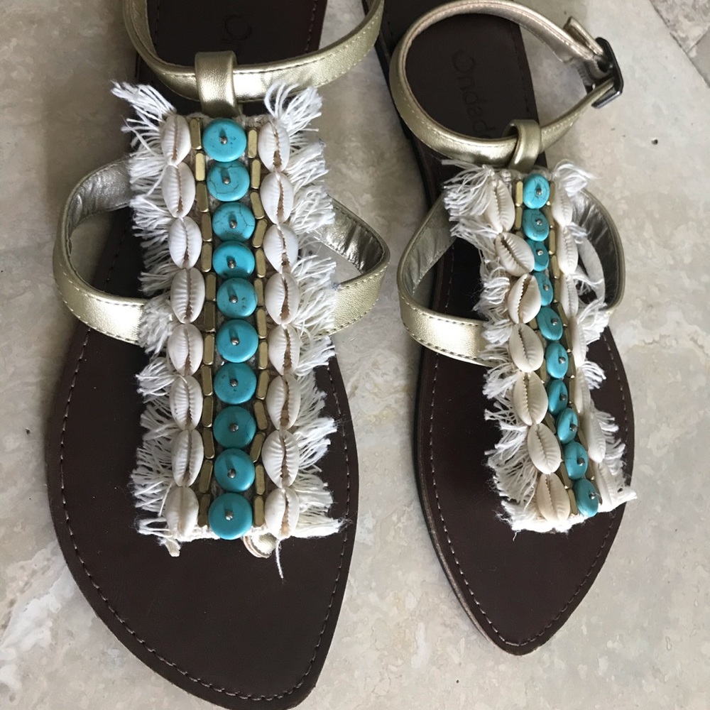 OndadeMar gold leather boho sandals with details
